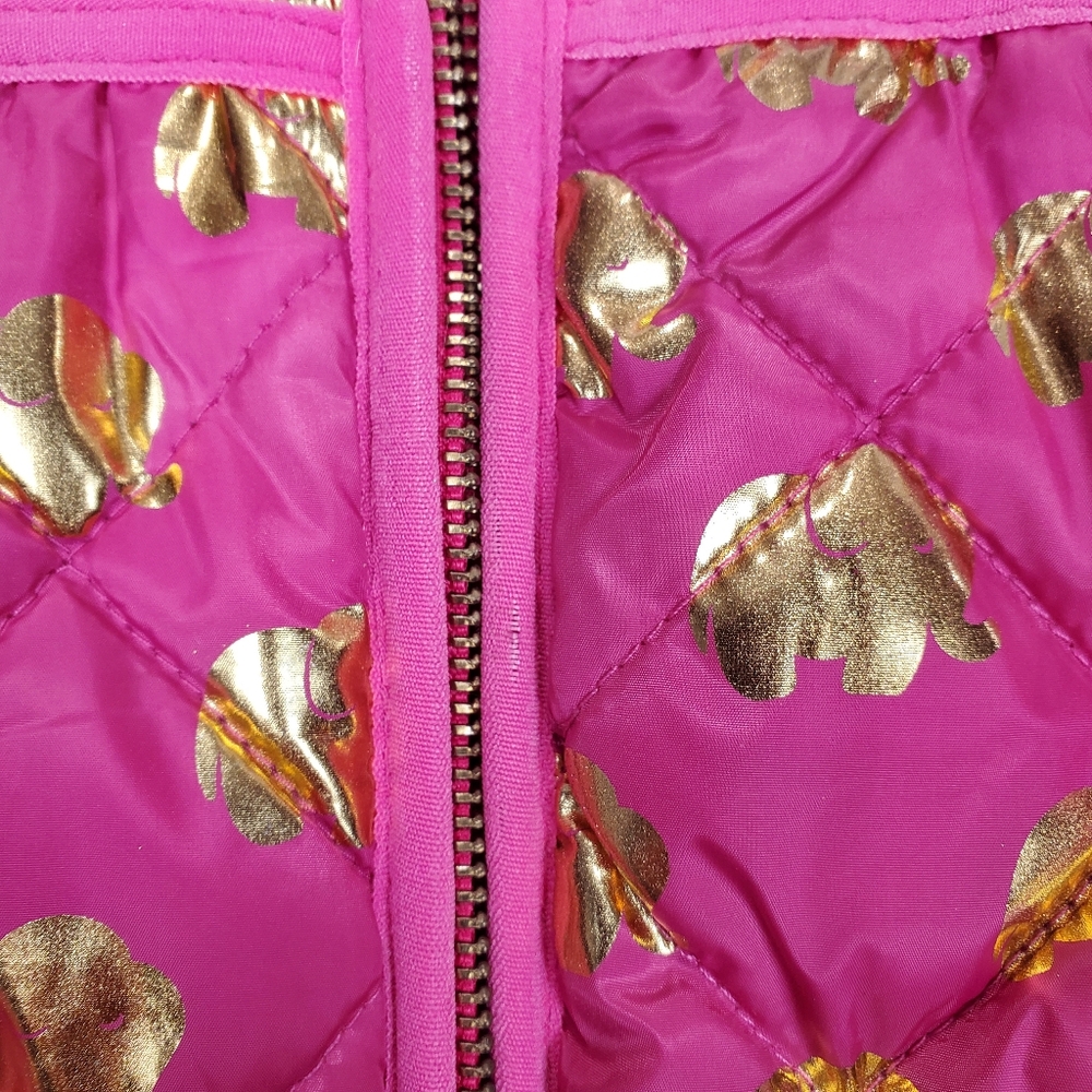 Simply Southern Pink Puffer Vest with Gold Elephant Pattern Size Medium - Picture 6 of 16